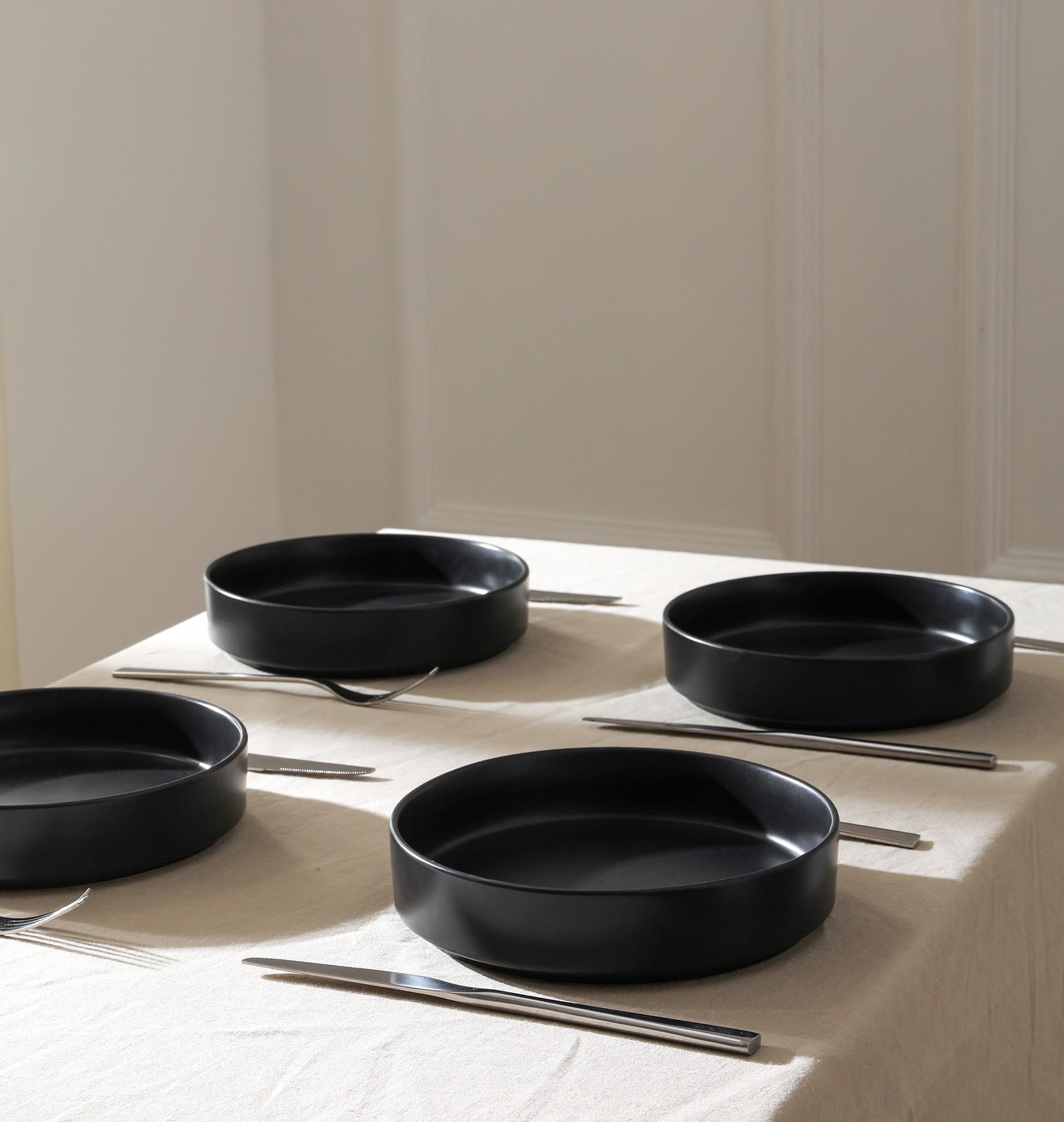 Stone Lain Celina Stoneware Bowl Set, 4-Piece Pasta Bowls for Kitchen, Ceramic Serving for Ramen, Fruit, Cereal, Dinner - Microwave & Dishwasher Safe, Black