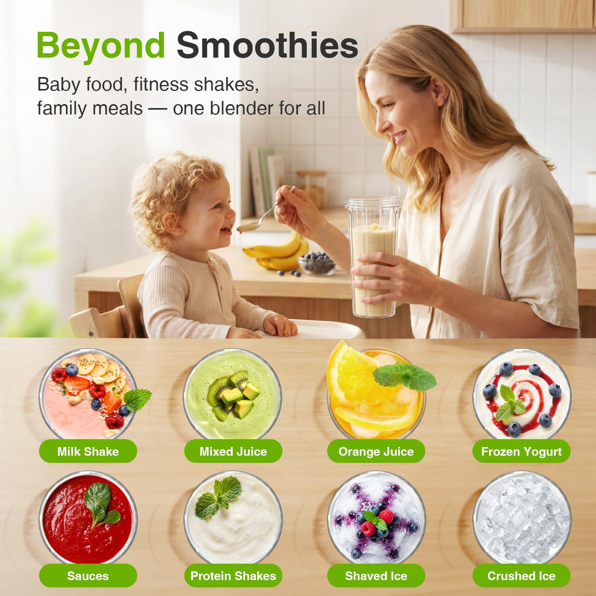 KOIOS Personal Blender for Smoothies with 3 x 22oz To-go Cups, BL319B Black