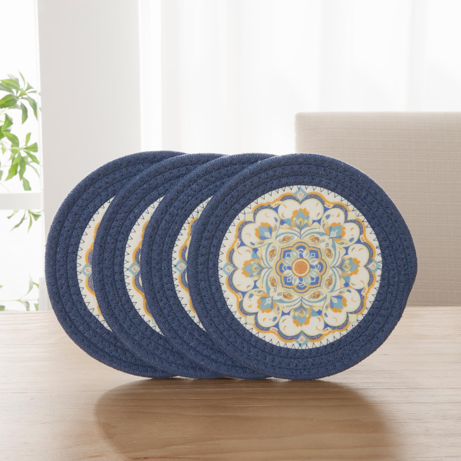 SHACOS 8 Inches Trivets for Hot Dishes, Floral Pattern Trivet Mats 4 Pieces