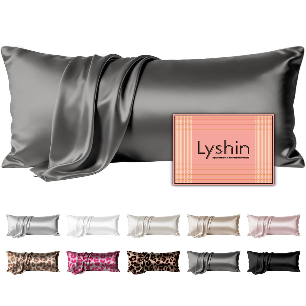 LYSHIN Silk Pillow Cases Standard Size with Hidden Zipper, Leopard