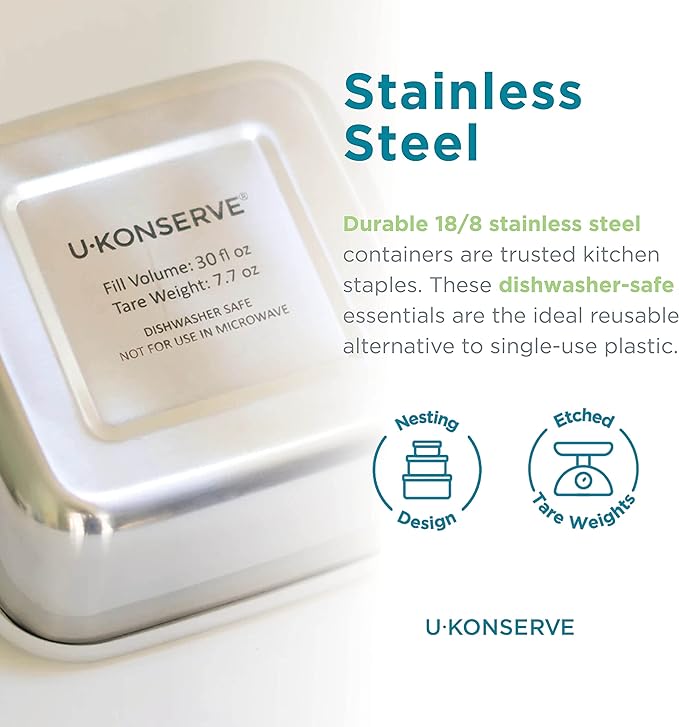 U Konserve Stainless Steel Food Storage Bento Box Container, Leak Proof Silicone Lid Dishwasher Safe - Plastic Free (50oz Blue)