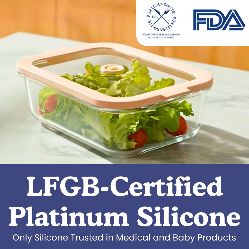 Non-Toxic Glass Food Containers with Lids, 4-Pack, 35 oz, Airtight, Beige
