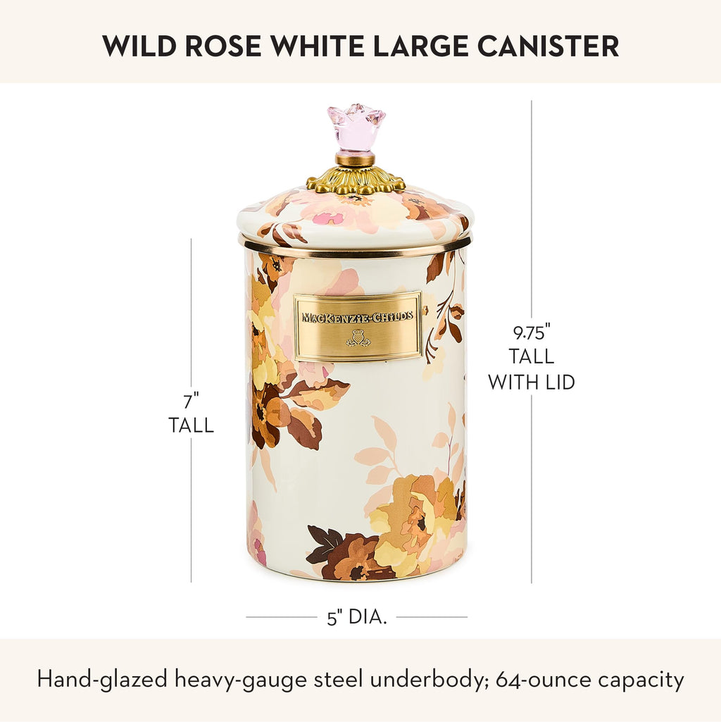 MACKENZIE-CHILDS Enamel Canister, Large, Wild Rose White