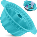 Kenond 2 PCS 9.5 Inch Silicone Cake Pans, Non-stick Fluted Cake Pan with Sturdy Handle, Cake Baking Molds, Perfect Bakeware for Cake, Jello, Gelatin, Bread, Para Gelatinas (Blue)
