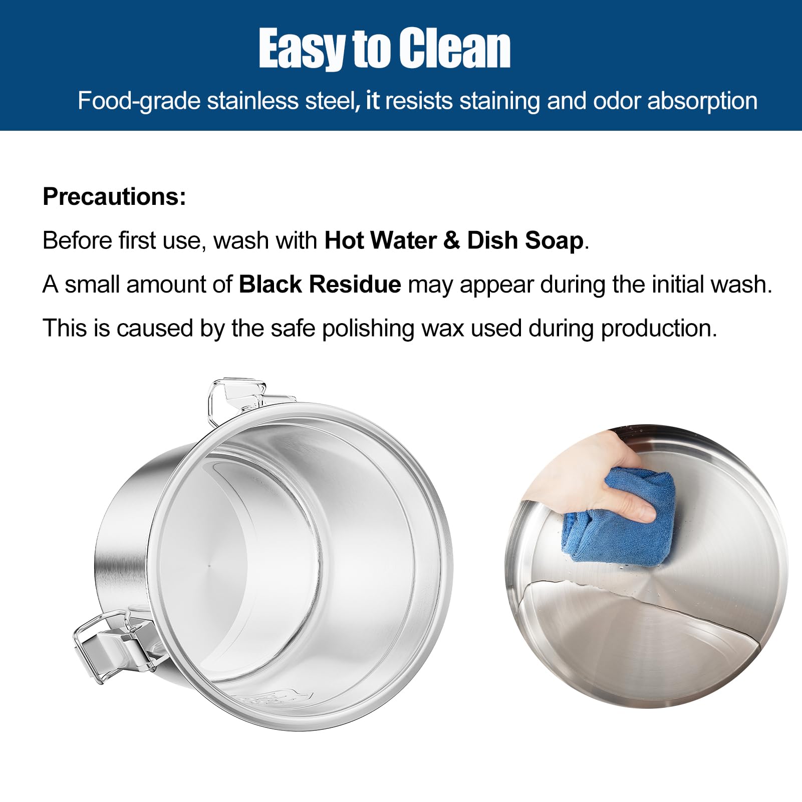 1.6Gal/6L 304 Stainless Steel Food Storage Container with Lid Lock Clips