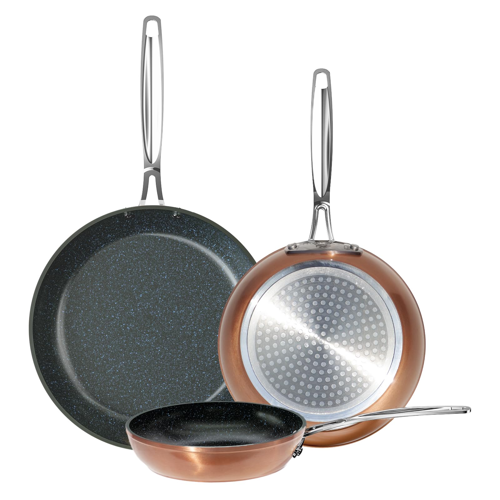 Nuwave 3-Piece 8”, 10”, 12” Forged Lightweight Frying Pan Set, Cozy Blue