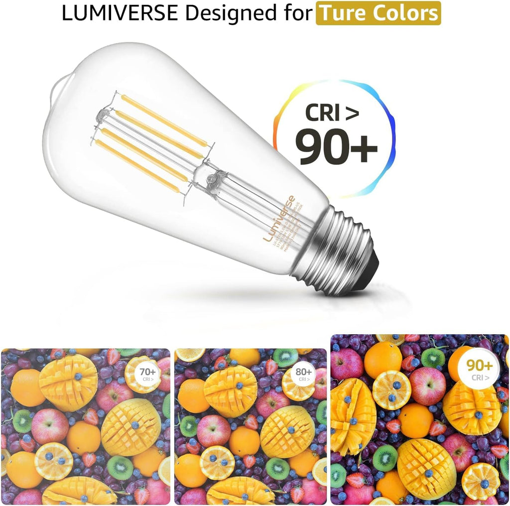 16 Pack ST19 Dimmable LED Edison Bulb, 5.5W (60W Equivalent), 500LM, CRI 95+, 2700K Soft White, E26 Medium Base, Vintage Filament, Clear Glass, Standard Type A Lamp, for Kitchen, Bathroom, Bedroom