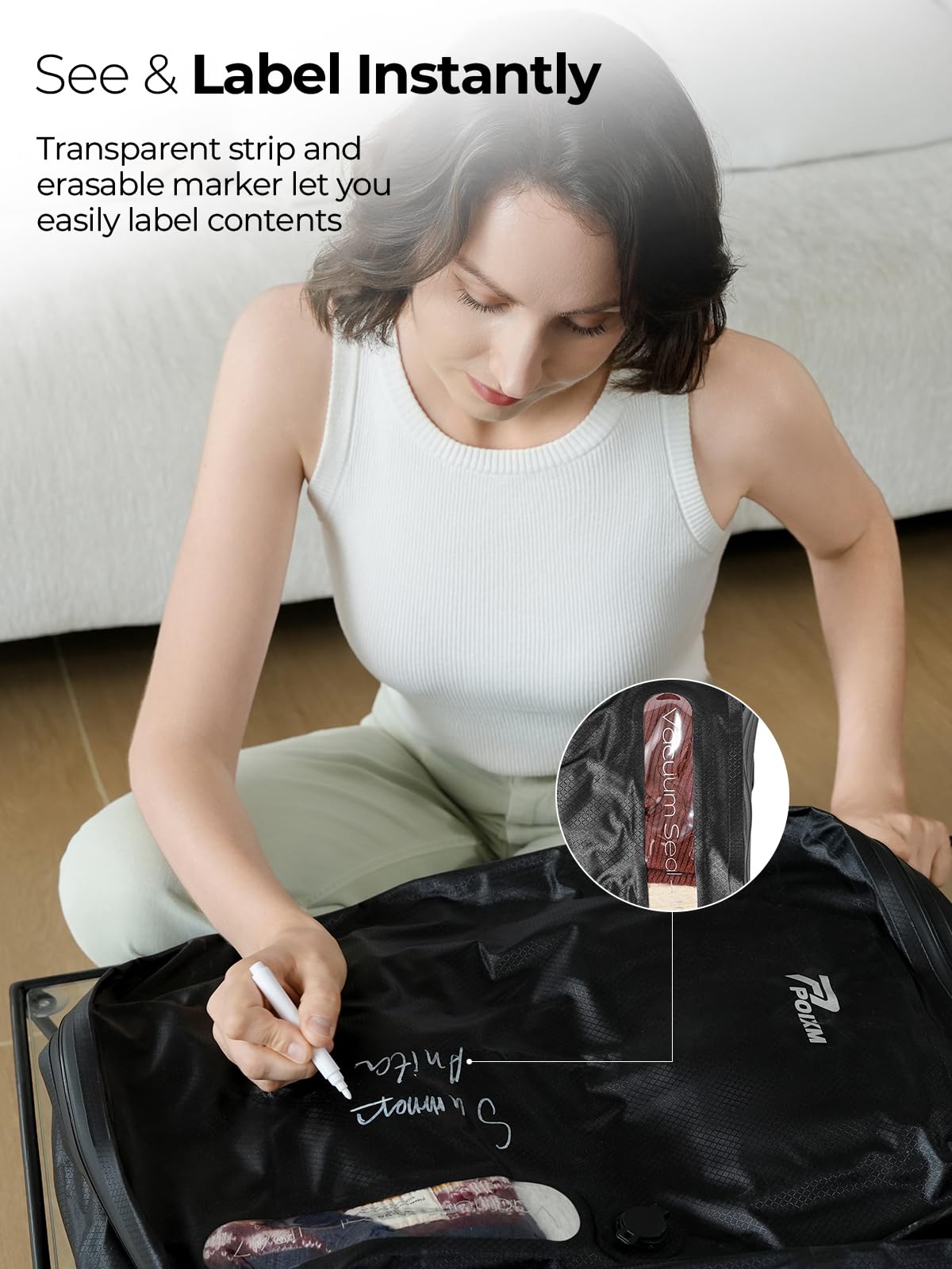 POIXM Vacuum Bags for Travel with Wireless Pump, 180° Open Zipper, IP67 Waterproof, Reusable Space Saver Compression Bags for Backpack, Suitcase, Home Storage(3 Pack + Pump)