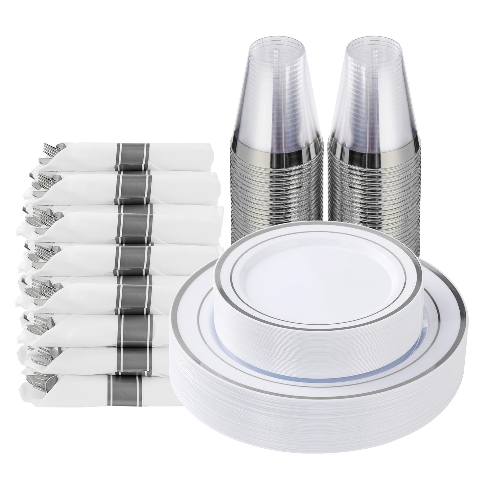 Goodluck 175 Piece Silver Plastic Dinnerware Set for 25 Guests