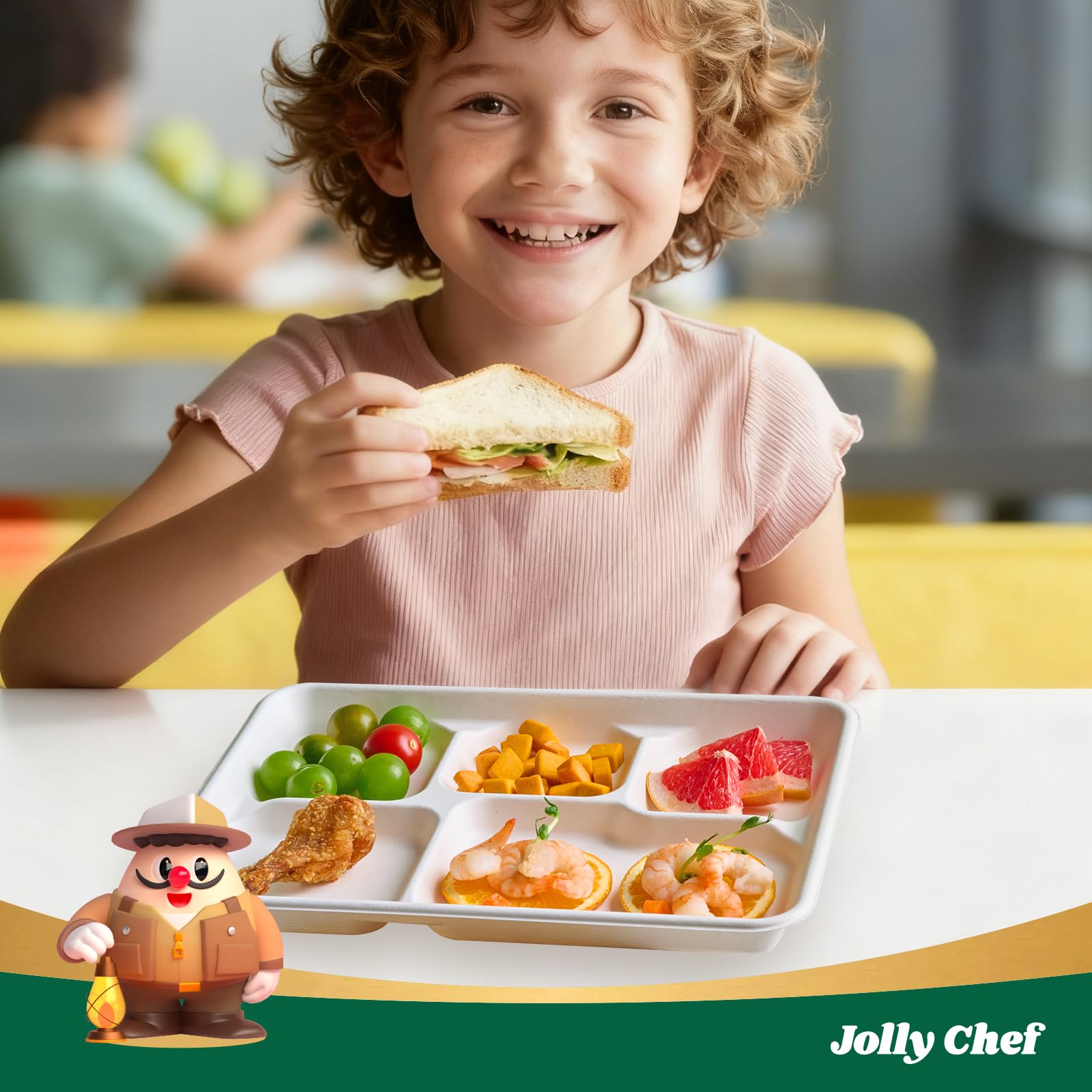 JOLLY CHEF Heavy Duty Compostable 3 Compartment Paper Plate 9 Inch 150 Pack