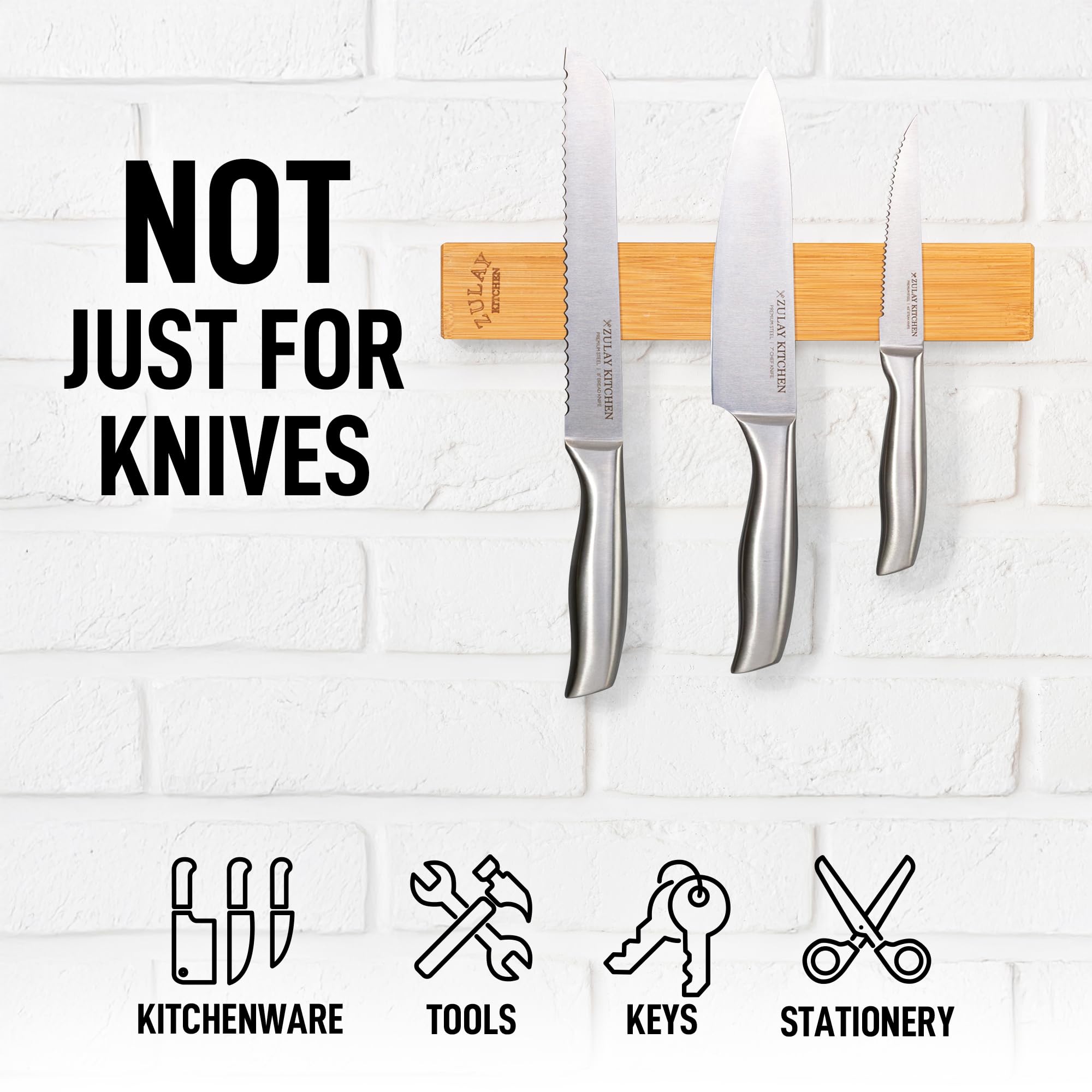 Zulay 11.75" Seamless Maple Wood Magnetic Knife Holder - Wooden Magnetic Knife Strip for Organizing your Kitchen - Elegant & Multifunctional Magnet Holder for Wall with Easy Installation