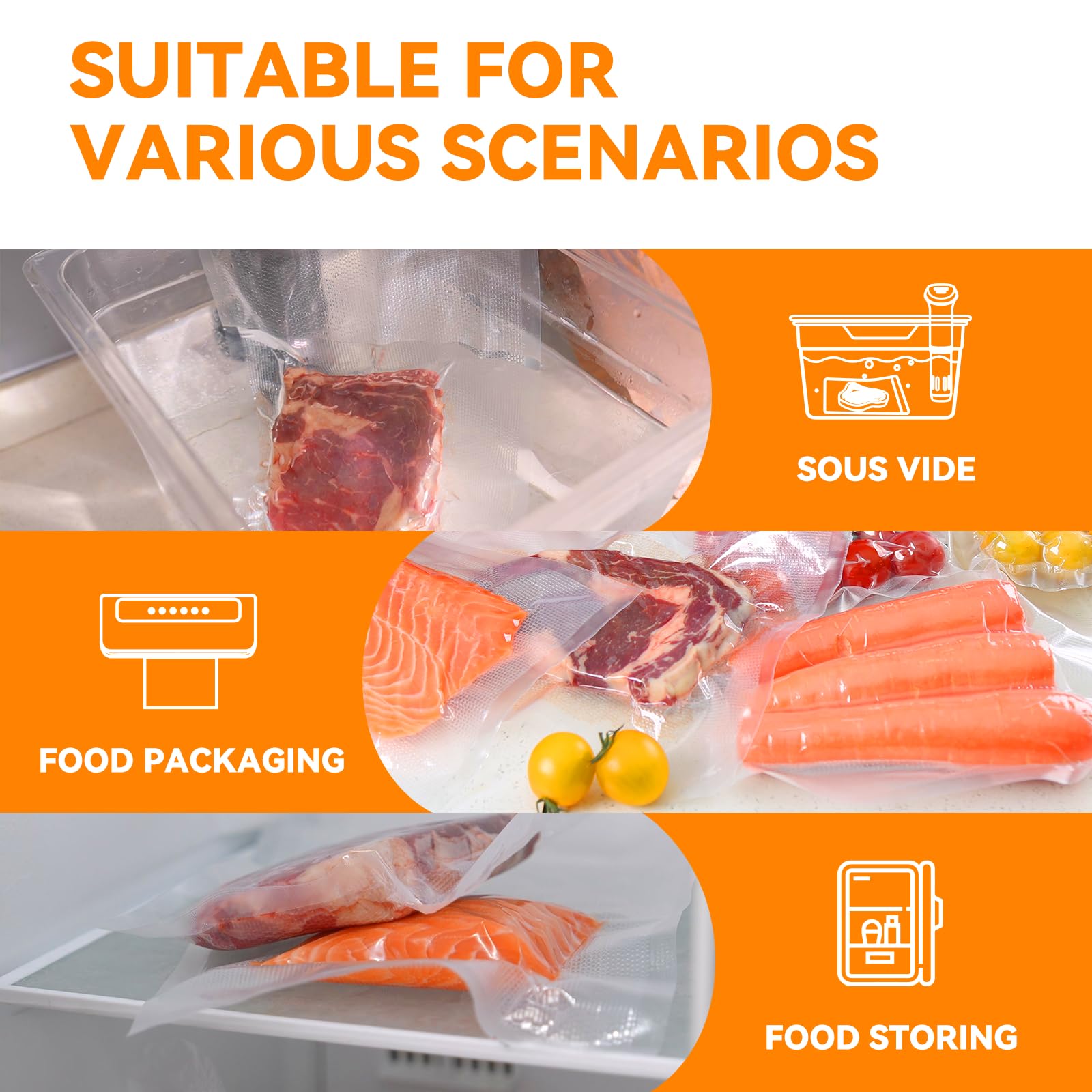 [2024 New] 6" x 50', 8" x 50' and 11" x 50' 3 Pack Rolls, Vacuum Sealer Rolls Bags for Food, Great for Food Storage, Sous Vide and Meal Prep, Wevac Lite