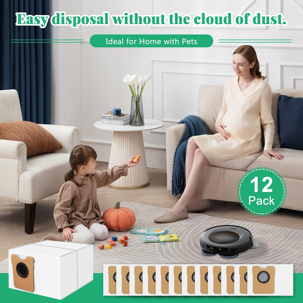 12 Pack Dust Bags Compatible with Eufy Omni C20, C10 Robot Vacuum, 4-Layer Replacement Disposable Bags with Activated Carbon Layer