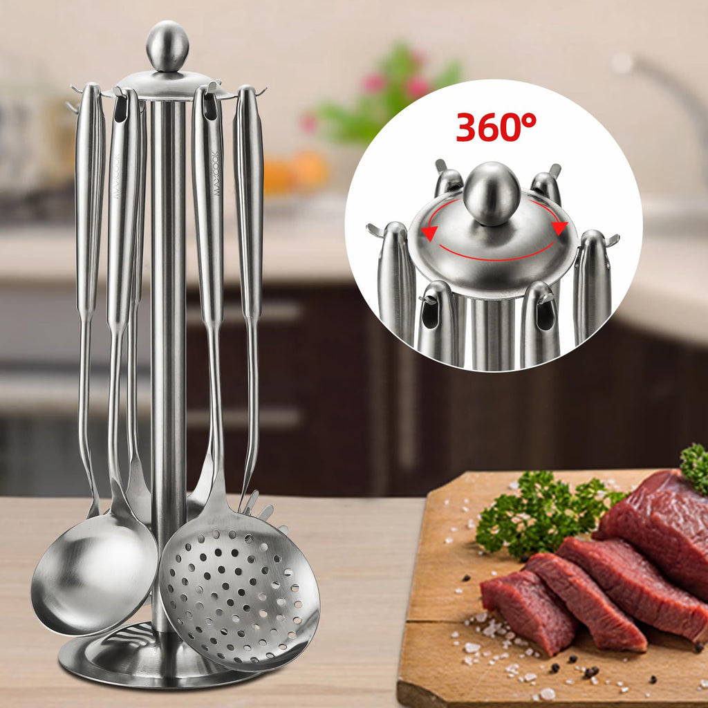 MAXCOOK 18/8 Stainless Steel Cooking Utensils set, 7 Pcs, Dishwasher Safe