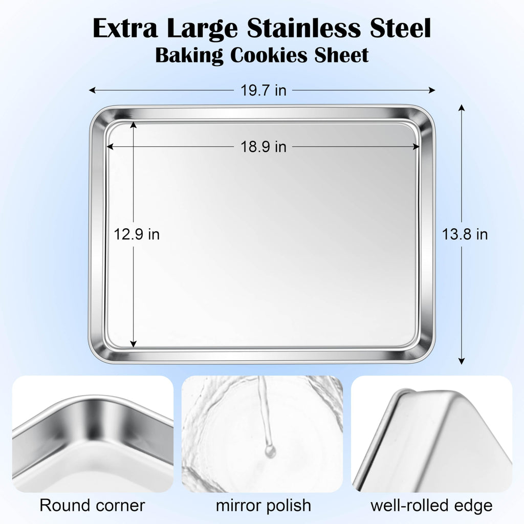 E-far Large Baking Sheet, 20"x14" Stainless Steel Cookie Sheet