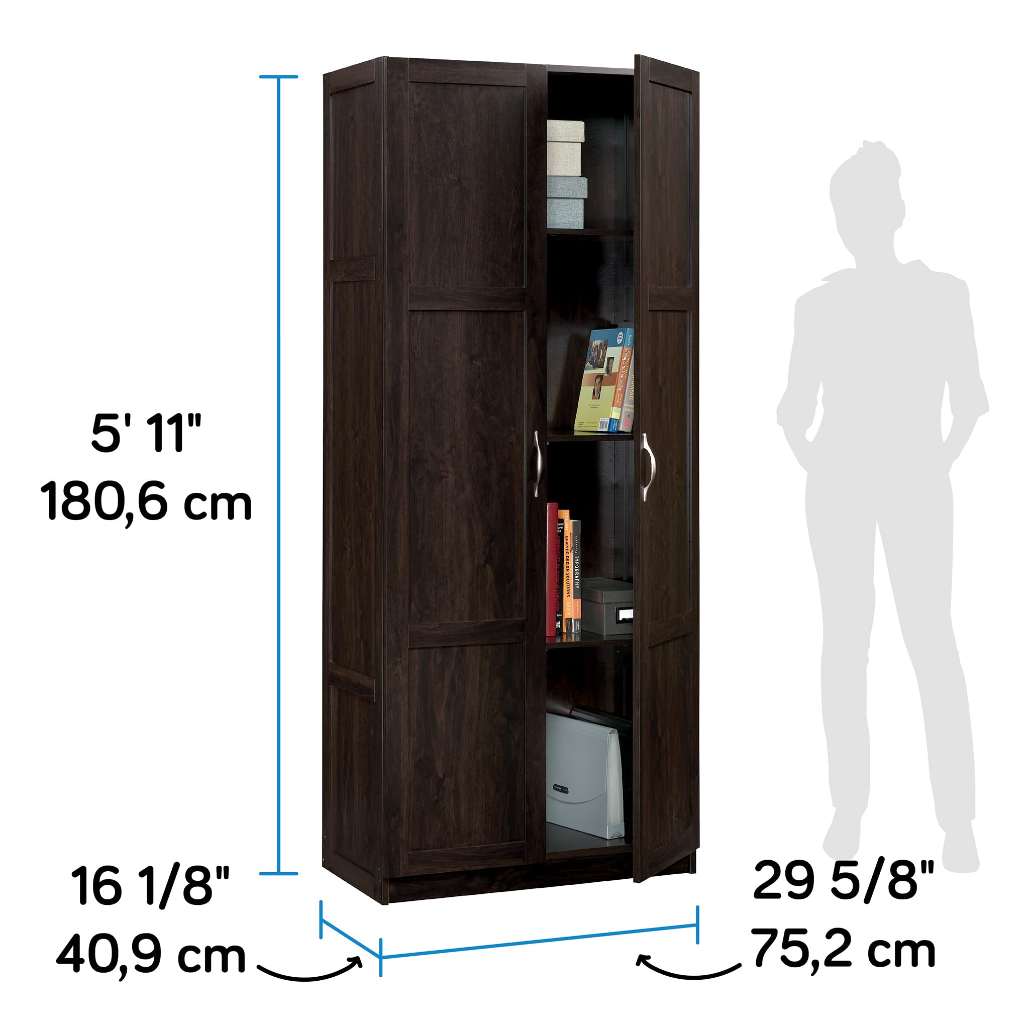 Sauder Storage Cabinet/ Pantry cabinets, 29.61 " x D: 16.02 " x H: 71.50", Cinnamon Cherry finish