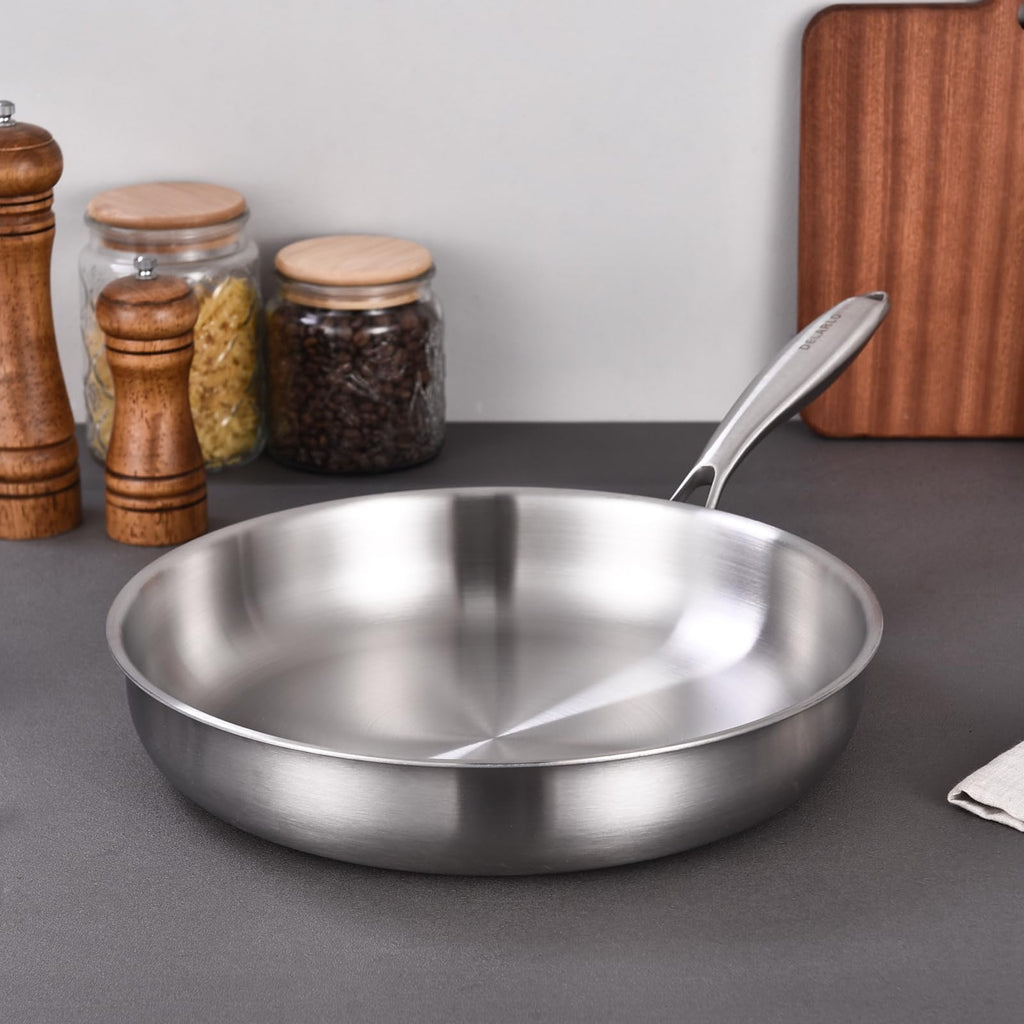 DELARLO Tri-Ply Stainless Steel Frying Pan Set 8”/10”/12”kitchen skillet