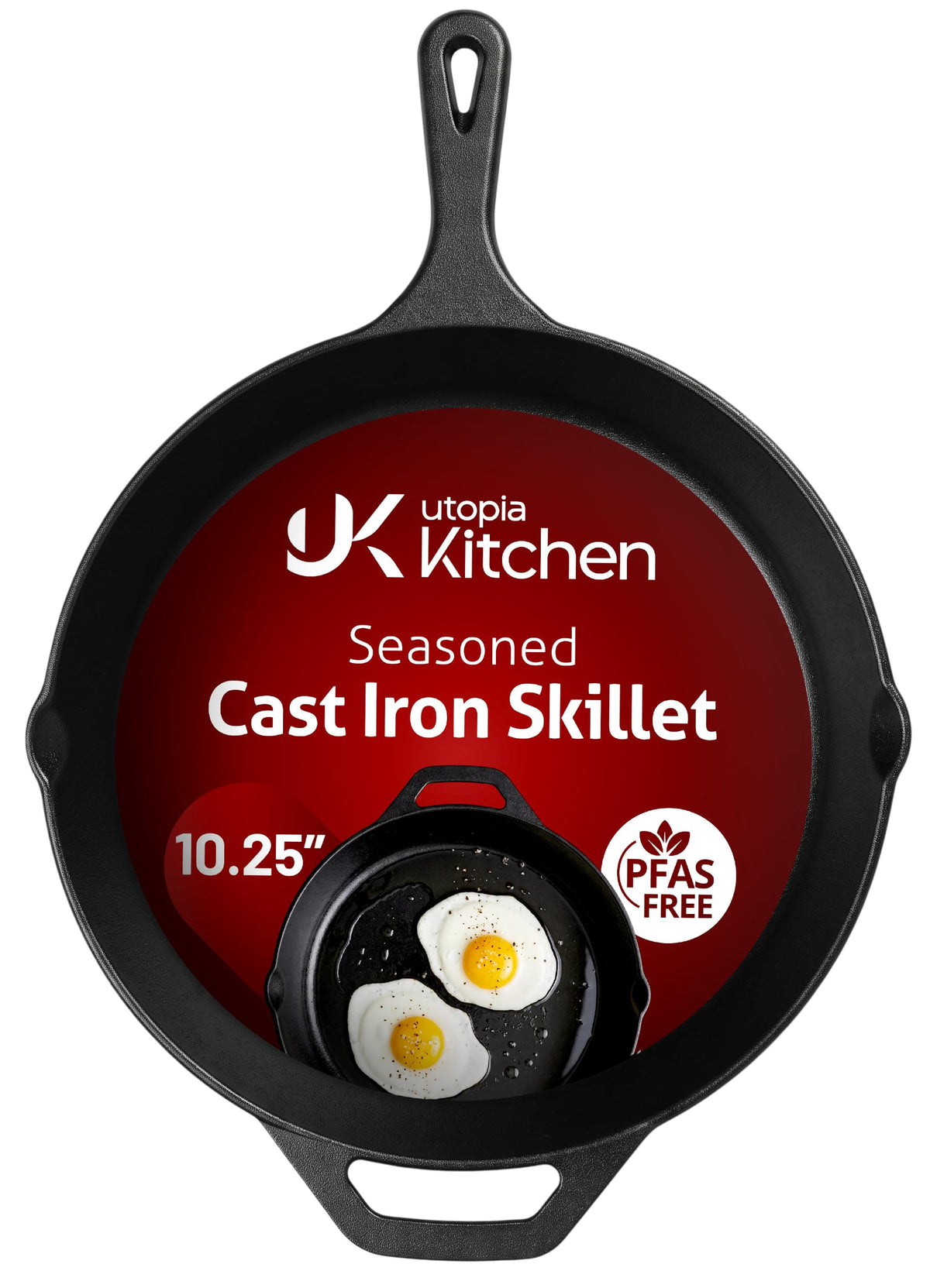Utopia Kitchen Cast Iron Skillet 12 Inch Pre-Seasoned PFAS-Free Black