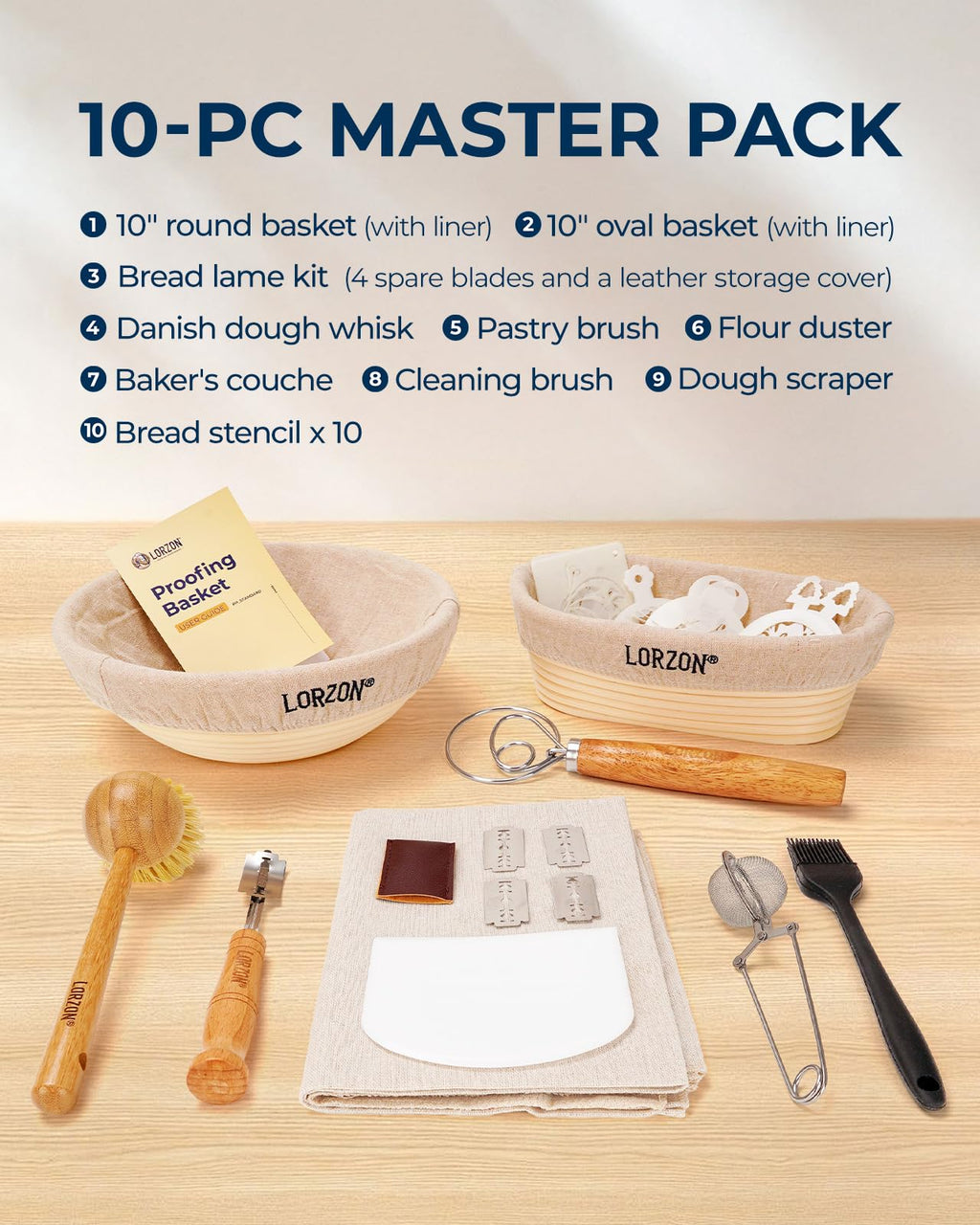 Clearance Final Stock - Lorzon Banneton Bread Proofing Basket Gift Set of 2 (10" Round & Oval Rattan) - Sourdough Bread Baking Supplies Making Tools with Bakers Couche & Sourdough Starter Kit