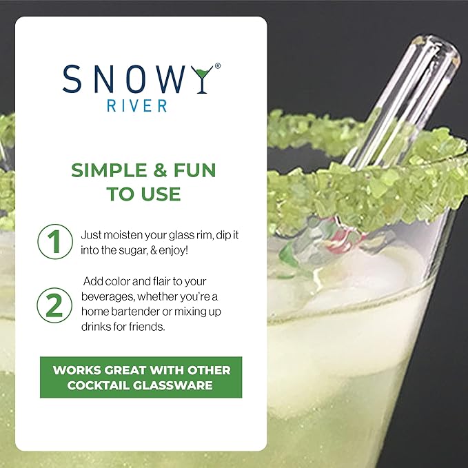 Snowy River Green, Cocktail & Margarita Sugar Rimmer - Vibrant Color Glass Rimming Sugar with Medium Crystal Texture - 4oz