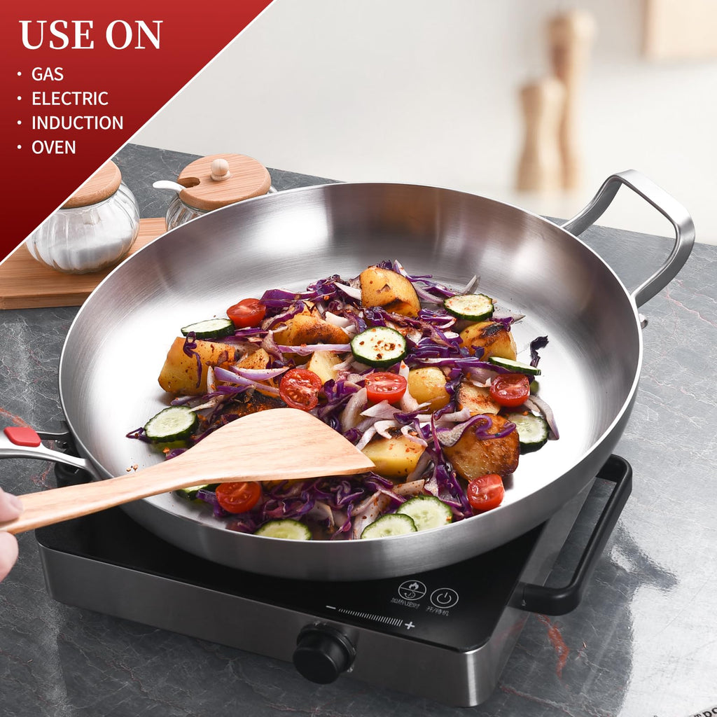 Inqibee 14 Inch Stainless Steel Frying Pan with Lid, Detachable Handle