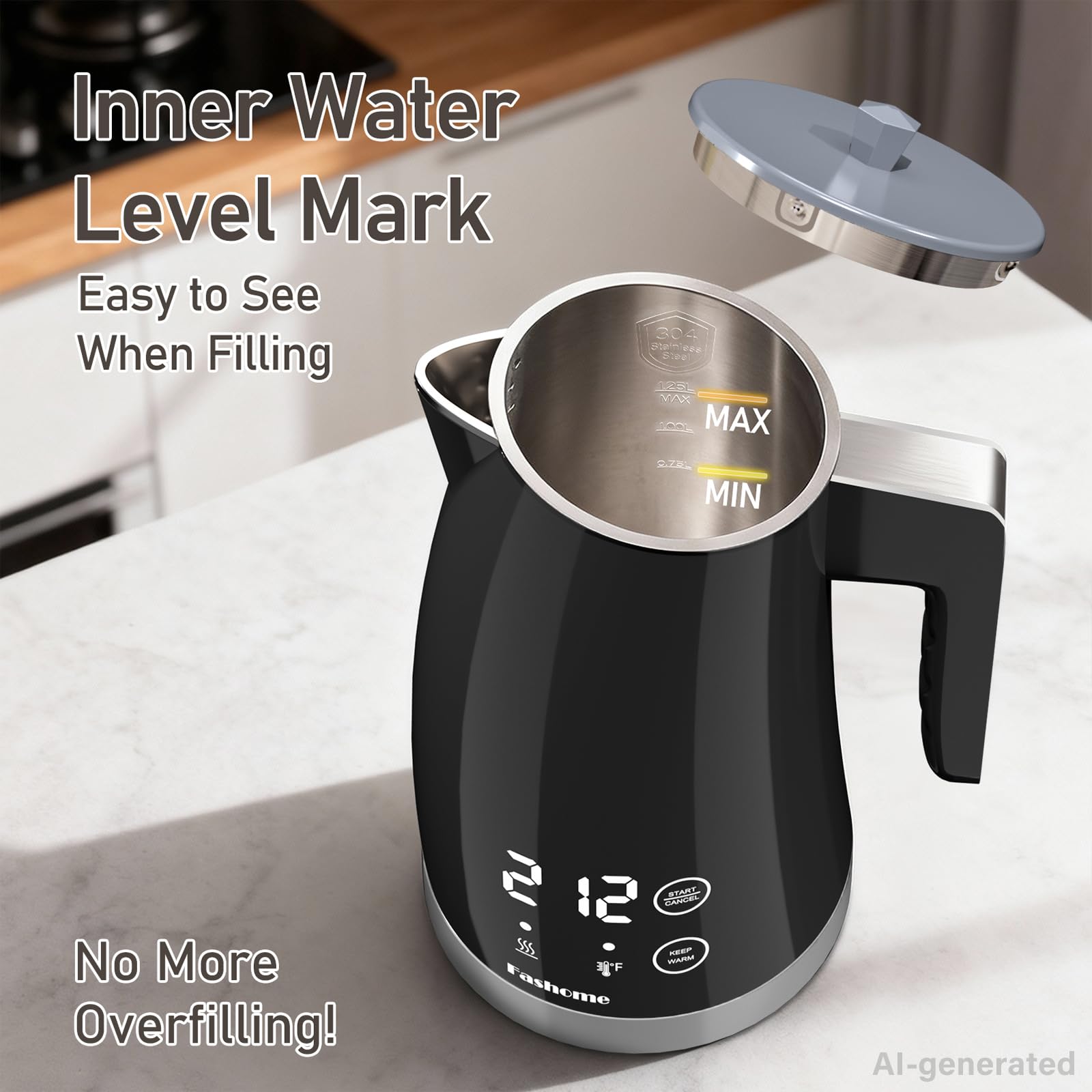 Temperature Control Electric Kettle, Black, 1.25L