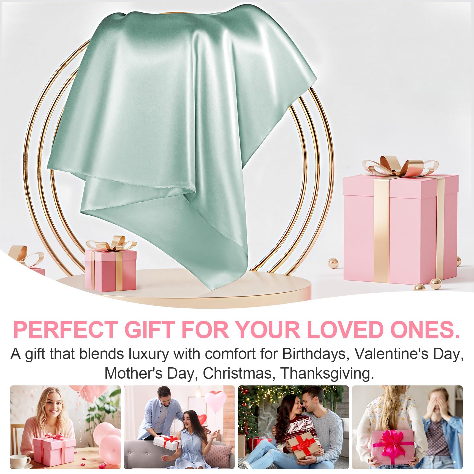 LYSHIN Silk Pillow Cases 2 Pack Queen Size with Zipper, Sage Green