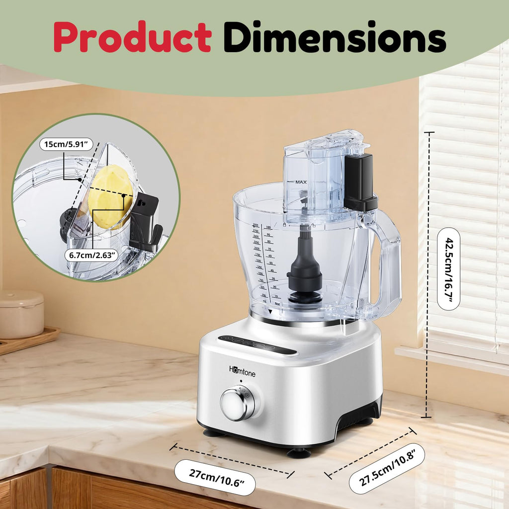 Homtone 16 Cup Food Processor Blender Combo, 11-in-1 Glass Blender for Home