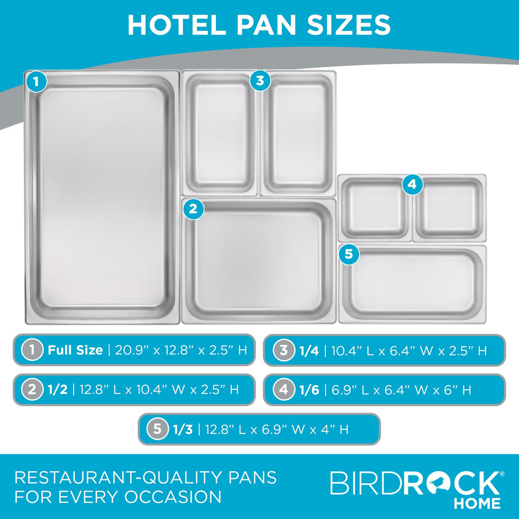 BIRDROCK HOME Stainless Steel Steam Table Pan - Hotel, Restaurant & Catering Supplies - 24 Gauge Steel, 21.3 qt Capacity - Meal Prep, Cooking, & Food Storage Container - 6" Depth, Full-Size (6 Pack)