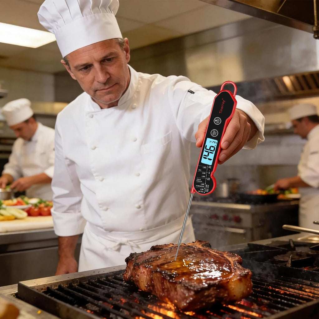 Professional Digital Meat Thermometer Instant Read Waterproof – Folding Probe Food Thermometer with Backlight & Calibration, Fast Read for BBQ, Grill, Deep Fry, Cooking, Liquids, Gift for Chef