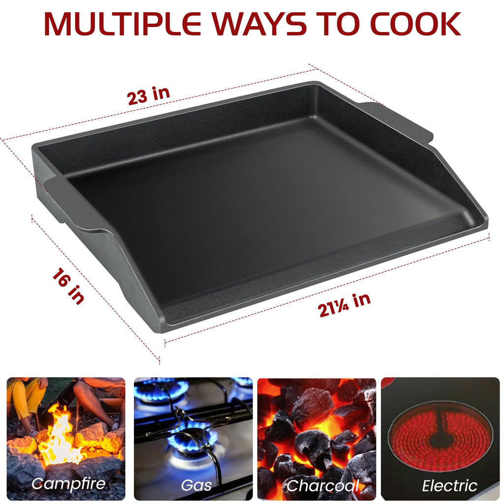 Cast Iron Griddle for Gas Grill Stove Top Plate Universal Flat Griddle Insert Stovetop Skillet Charcoal Electric Range Oven Large Cooking Pan Replacement Outdoor Camp Camping Part 23" x 16"