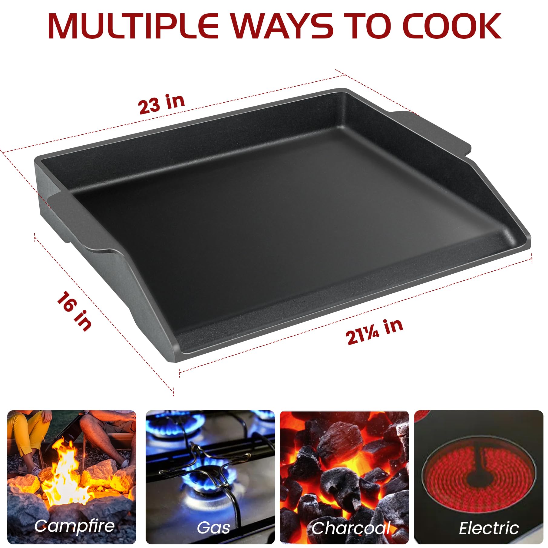 Cast Iron Griddle for Gas Grill Stove Top Plate Universal Flat Griddle Insert Stovetop Skillet Charcoal Electric Range Oven Large Cooking Pan Replacement Outdoor Camp Camping Part 23" x 16"