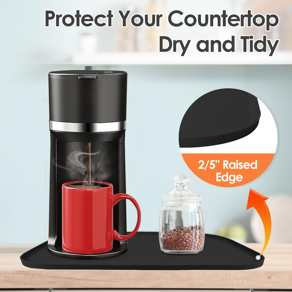Silicone Coffee Maker Mat with Lip for Countertops, 24'' x 16'', Black