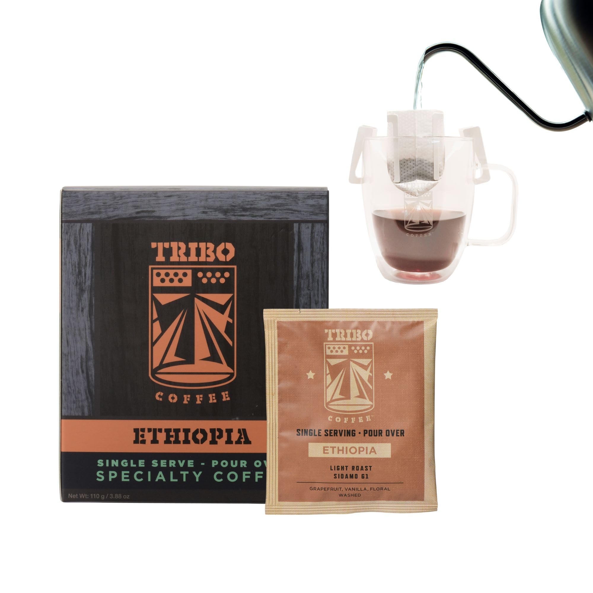 TRIBO Coffee Single-Serve Pour Over Packets, Ethiopia Sidamo