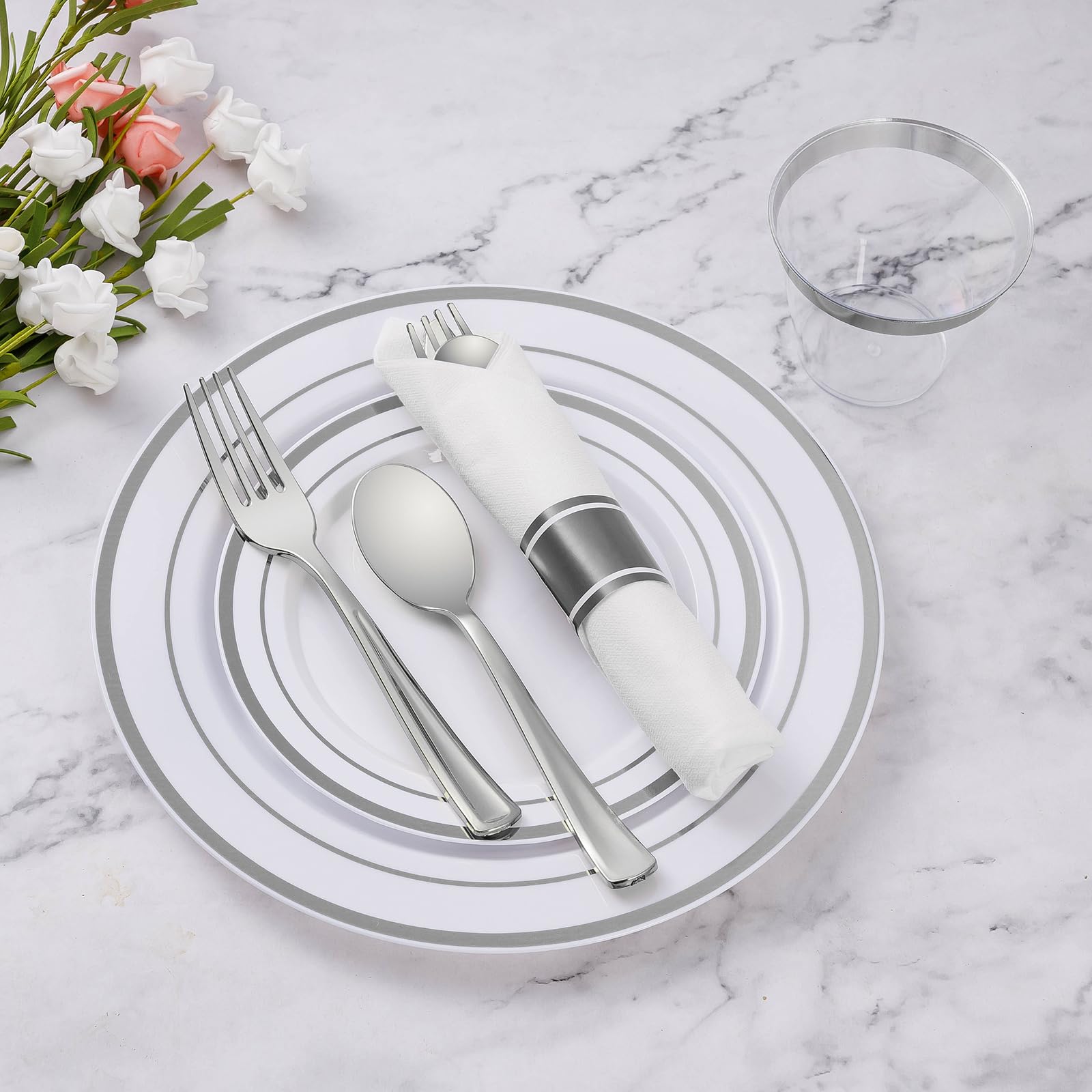 Goodluck 175 Piece Silver Plastic Dinnerware Set for 25 Guests