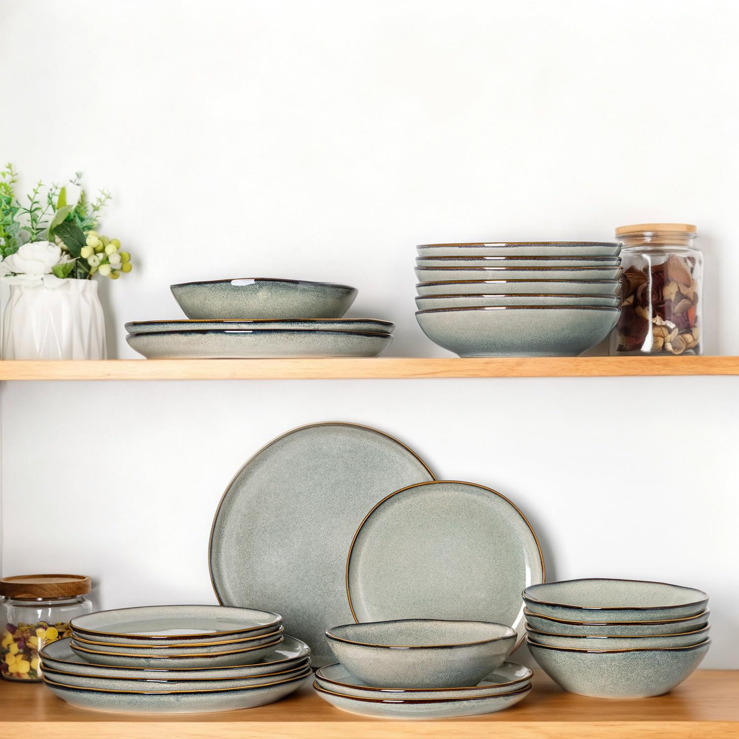 AmorArc Ceramic Dinnerware Sets for 6, 18Pcs Plates and Bowls Sets Dishes