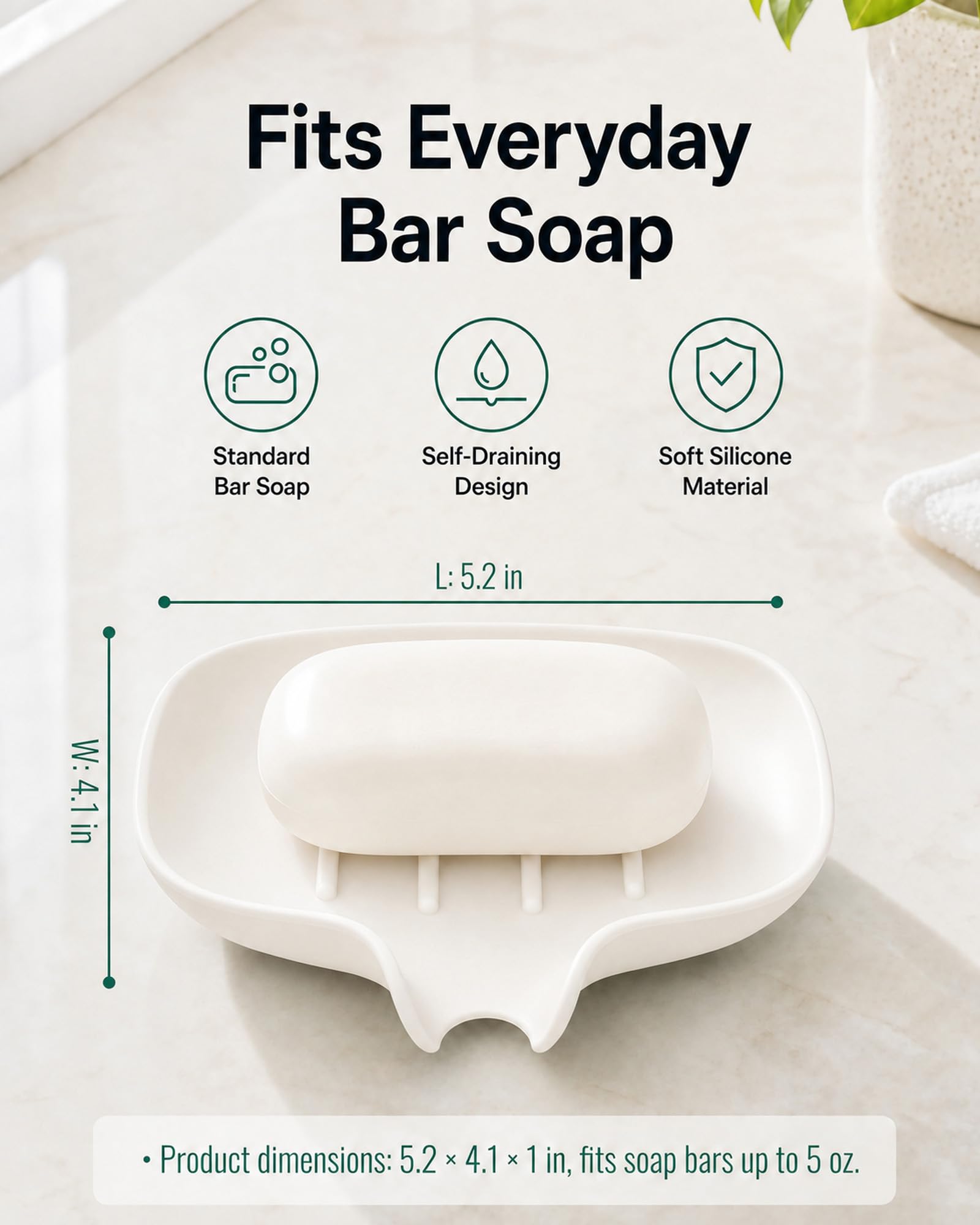 3 Pack Soap Bar Holder, AIMAIAIMAI Self Draining Soap Dish, Quick Drainage, Soap Dishes for Bathroom, Shower, Silicone Soap Tray for Kitchen, Dishwasher Safe (White)