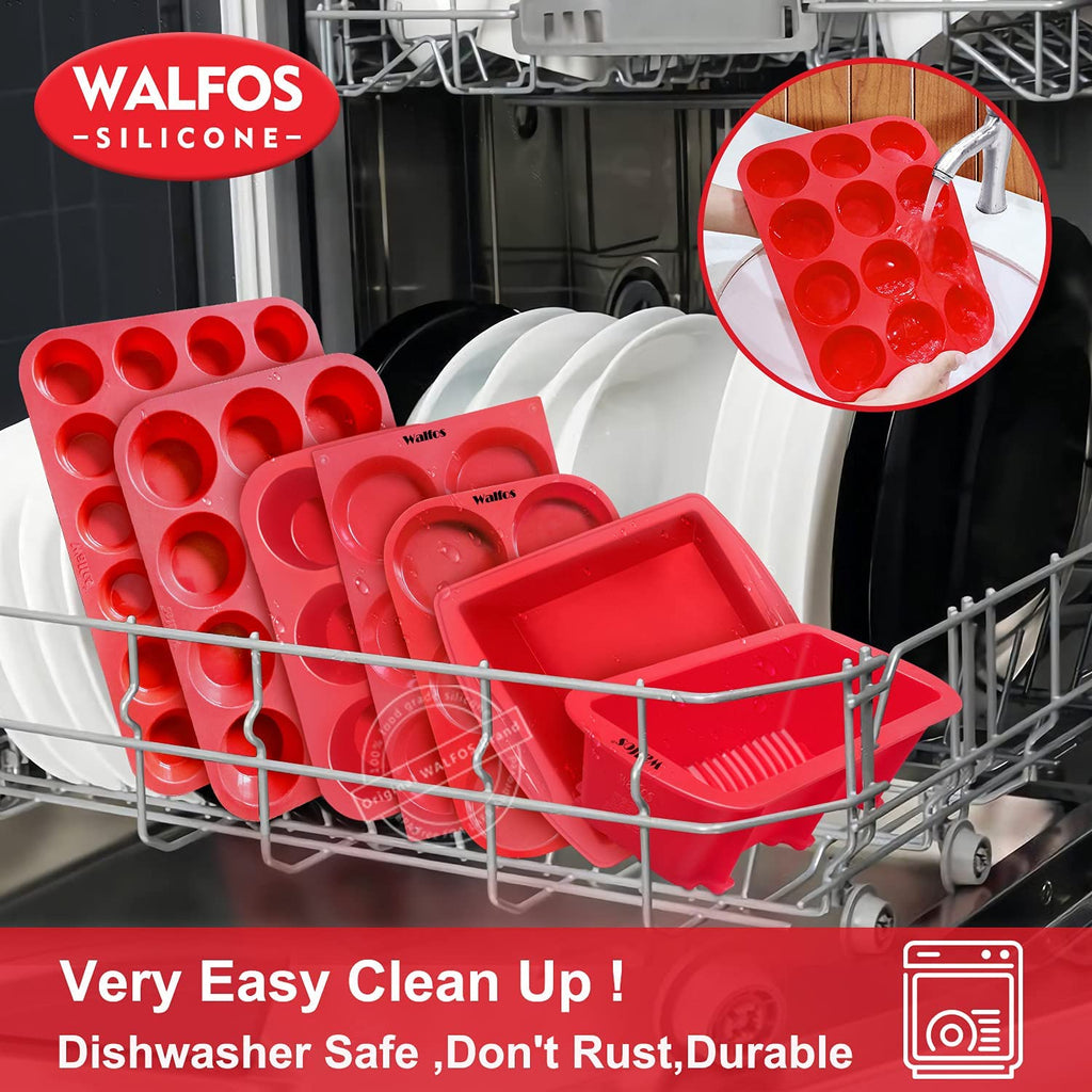 Walfos Silicone Brownie Pan 9-Cavity Non-stick Square Baking Pan, Perfect for Brownies, Cornbread, Muffin and Cakes, BPA Free and Dishwasher Safe, Set of 2
