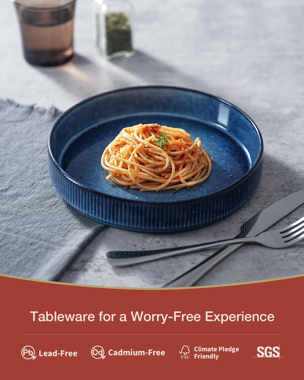 famiware Star 8.25" Pasta Bowls Set of 4, Bowl Plates, Nebulas Blue