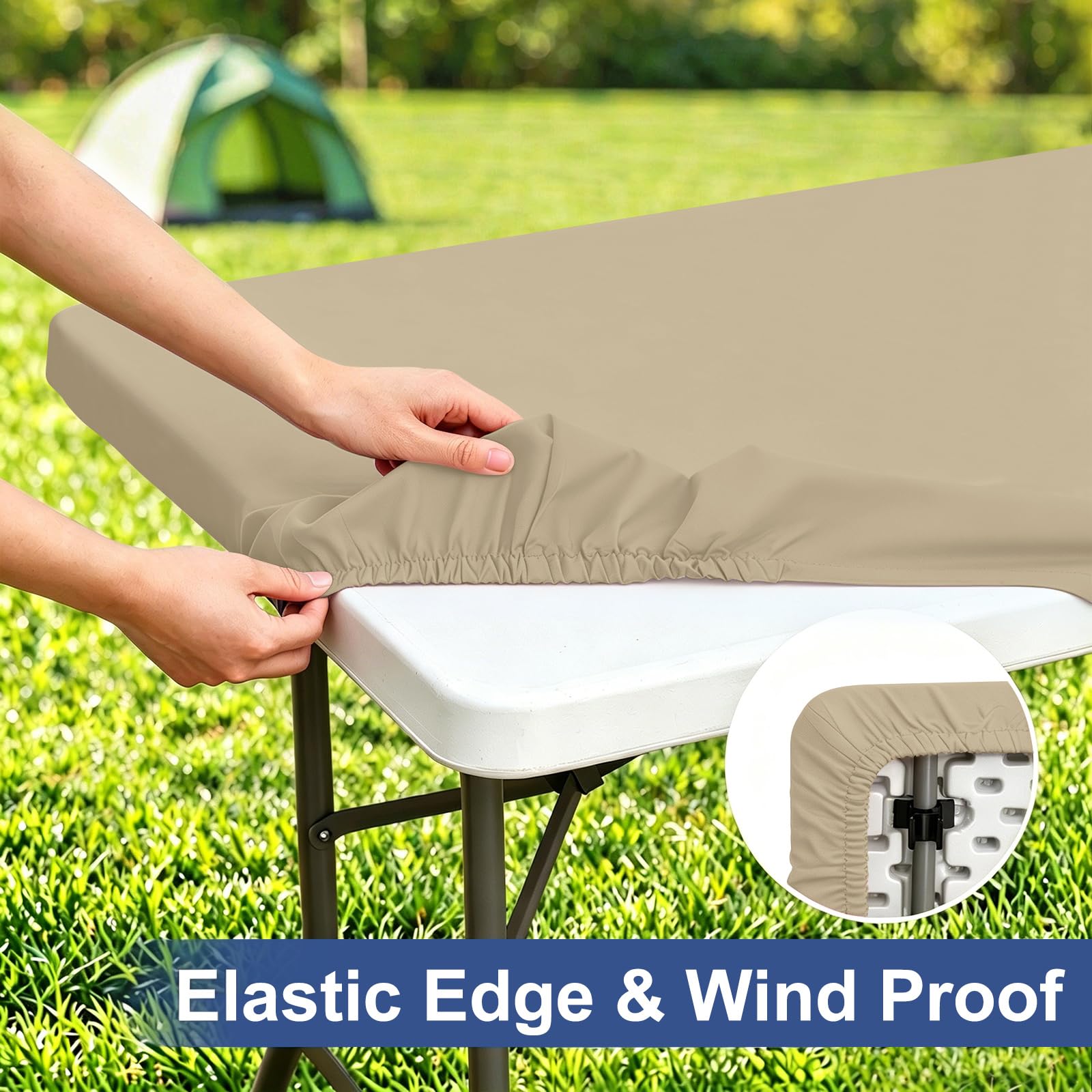 homing Rectangle Table Cloth Cover 4 Foot Taupe Elastic Fitted Tablecloth