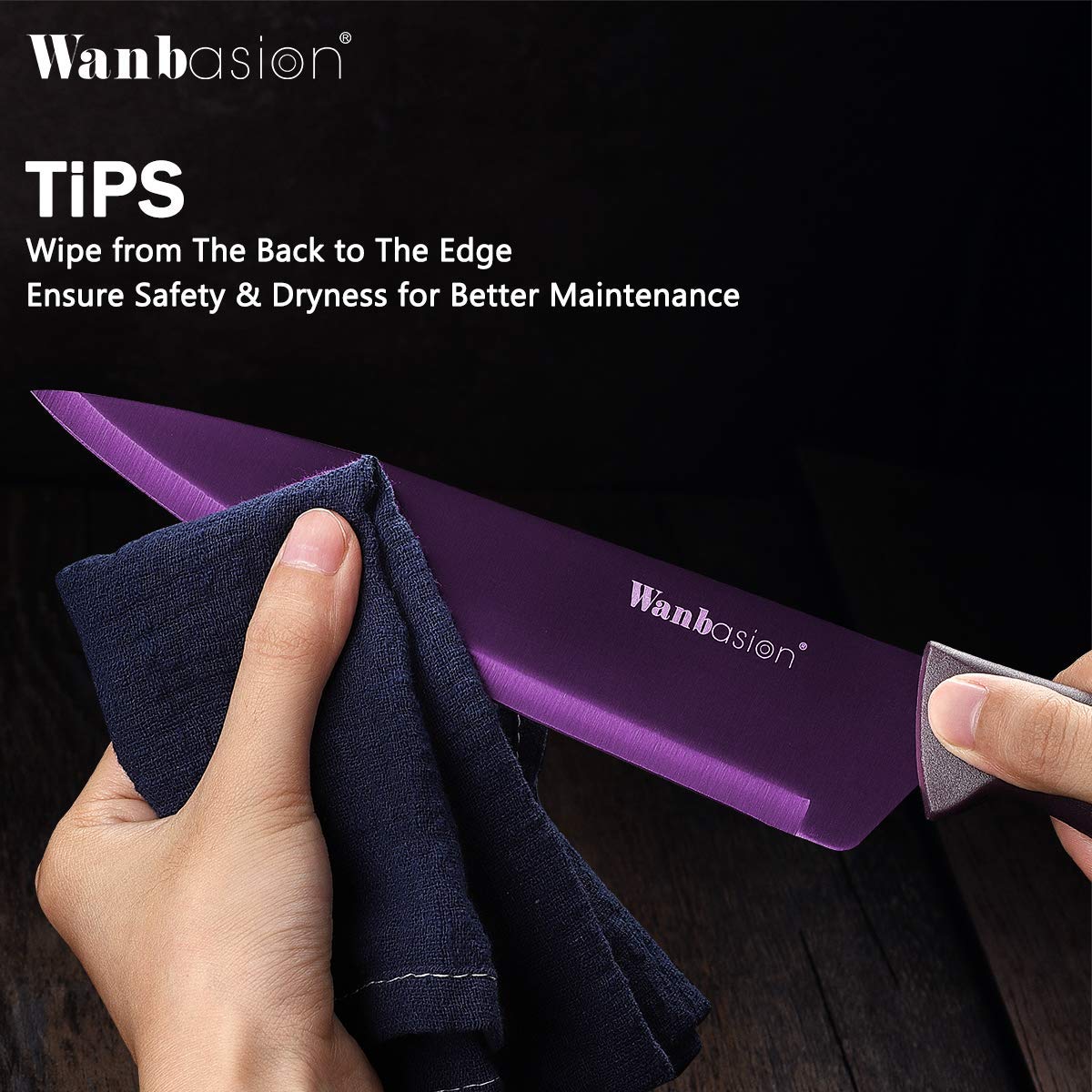 Wanbasion Purple Professional Kitchen Knife Chef Set, Stainless Steel, Dishwasher Safe with Covers