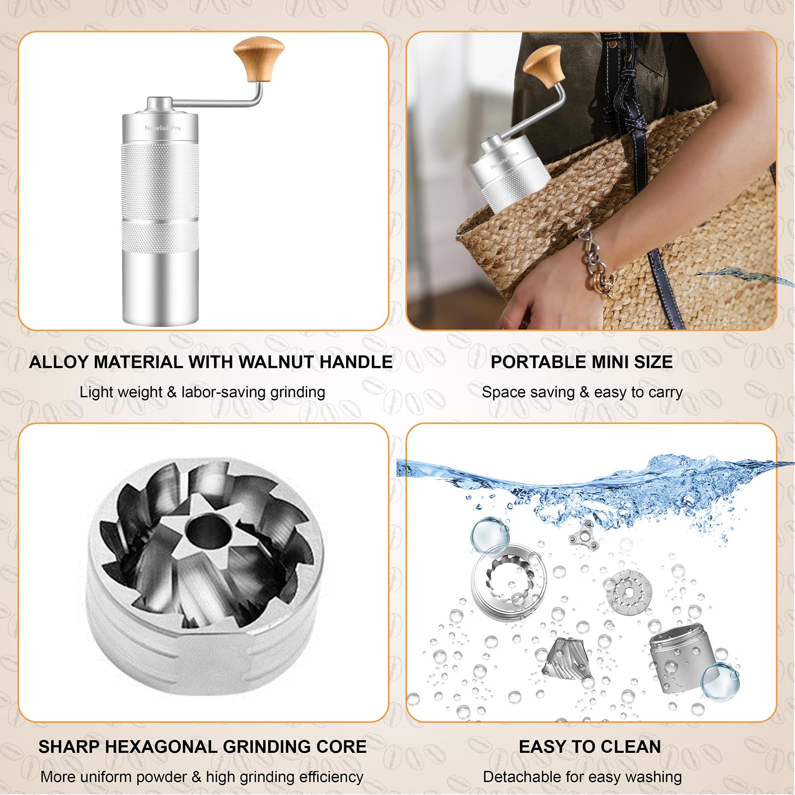 NewlukPro M6 Manual Coffee Grinder for Espresso Pour Over French Press Moka