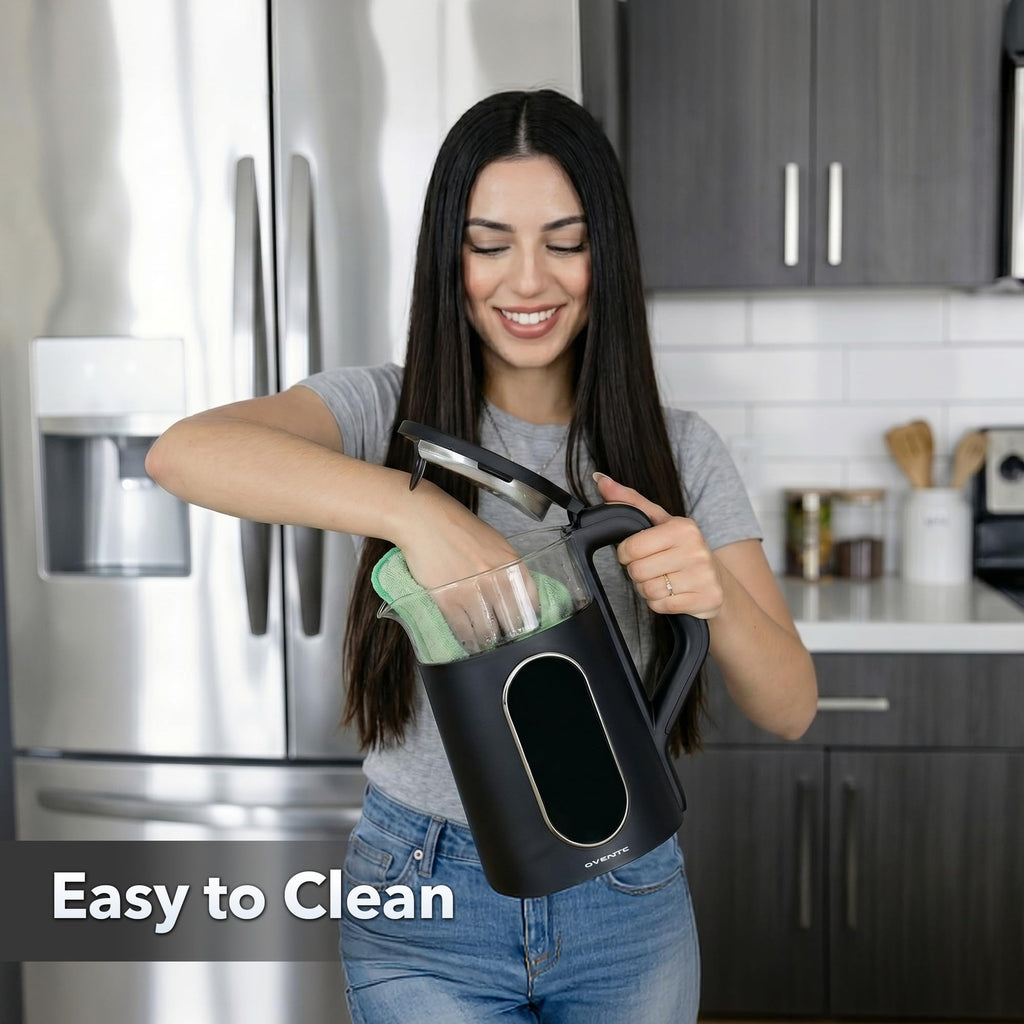 OVENTE 1.7L Electric Kettle with Digital Touchscreen, 1500W, Black KD96B