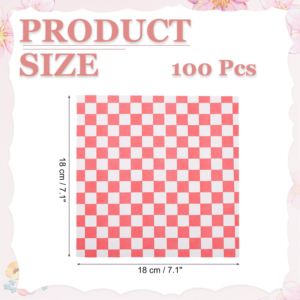 PATIKIL 7.1" x 7.1" Waxed Paper Sheets, 100Pcs Square Pattern Oil-absorbing Dry Food Wrapping Paper for Bakery Coffee Shop Home Baking Kitchen DIY, Red
