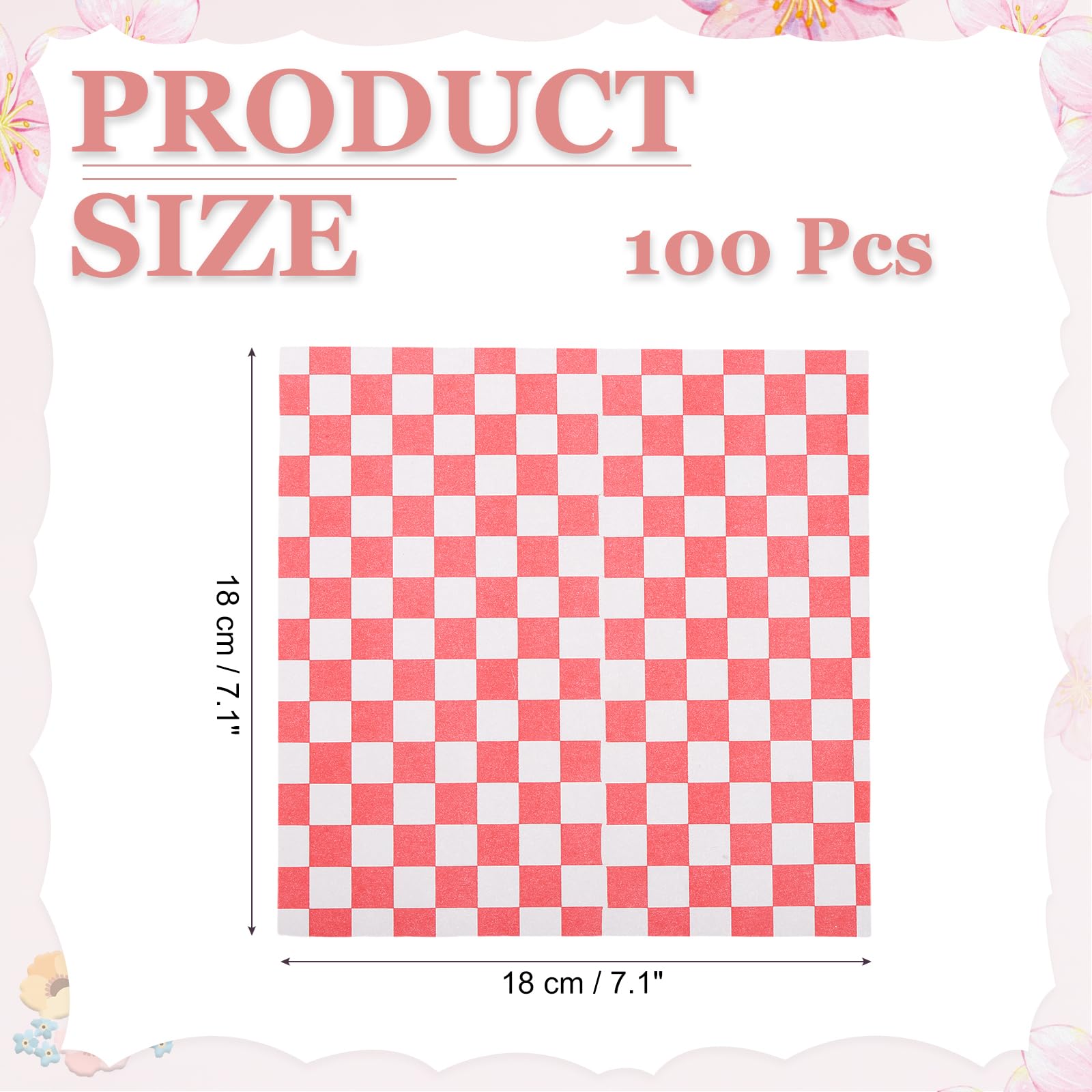 PATIKIL 7.1" x 7.1" Waxed Paper Sheets, 100Pcs Square Pattern Oil-absorbing Dry Food Wrapping Paper for Bakery Coffee Shop Home Baking Kitchen DIY, Red