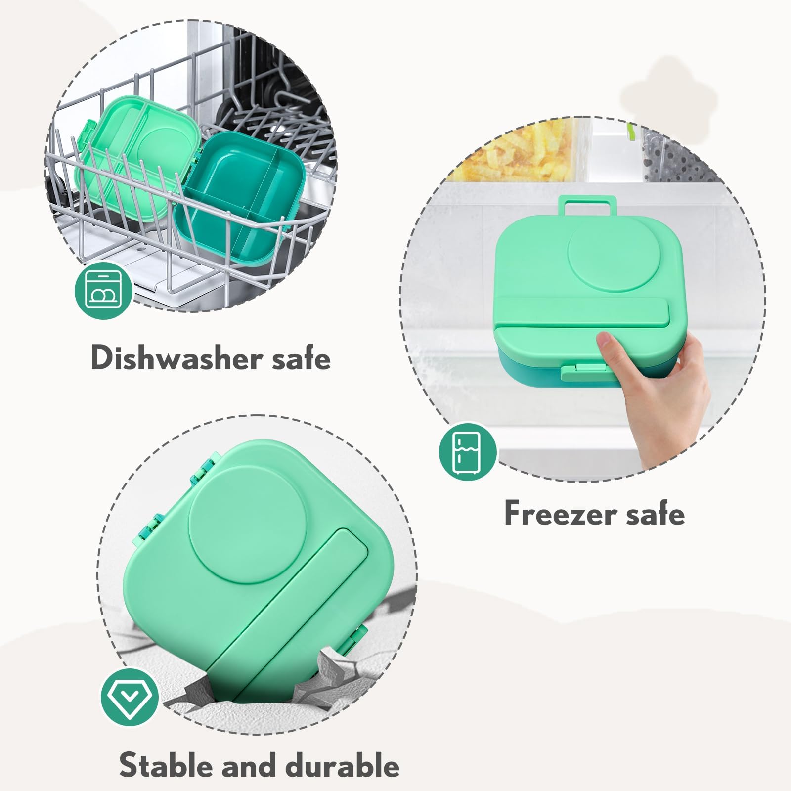BOSEDSANG Bento Lunch Box with 12oz Soup Thermo,4 Compartments Lunch Box Containers, Spoon&Sauce Jar, BPA Free&Leak proof,Insulated Food Jar for Travel (Green)