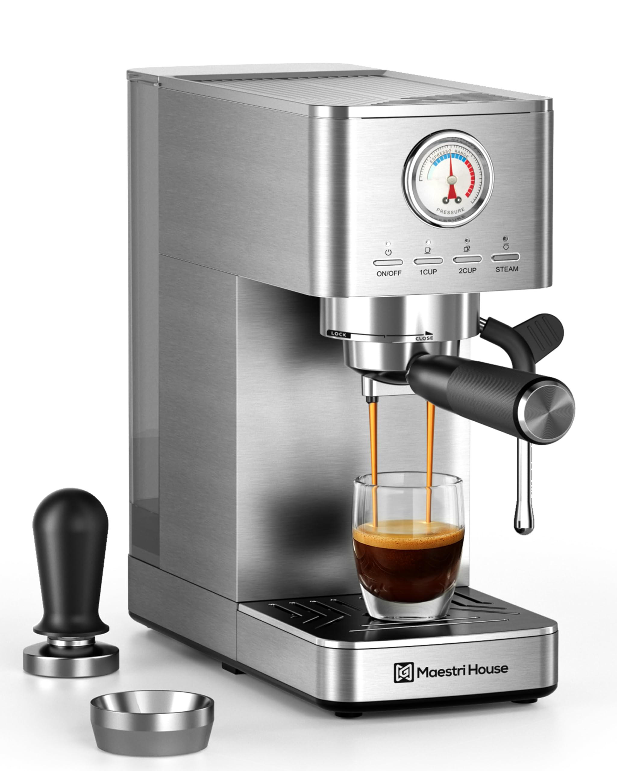 Maestri House Slim Espresso Machine with Milk Frother, 20 Bar Italian Pump