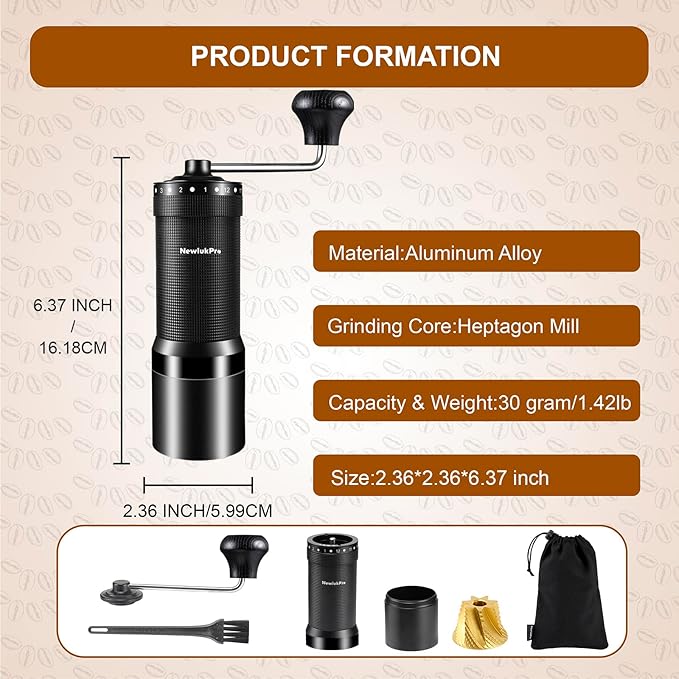 M7 Pro Manual Coffee Grinder,Titanium Coating Conical Burr,Hand Coffee Grinder with External 72 Grinding Scales,All-round Hand Grinder for Pour Over Drip French Press Espresso (Black)