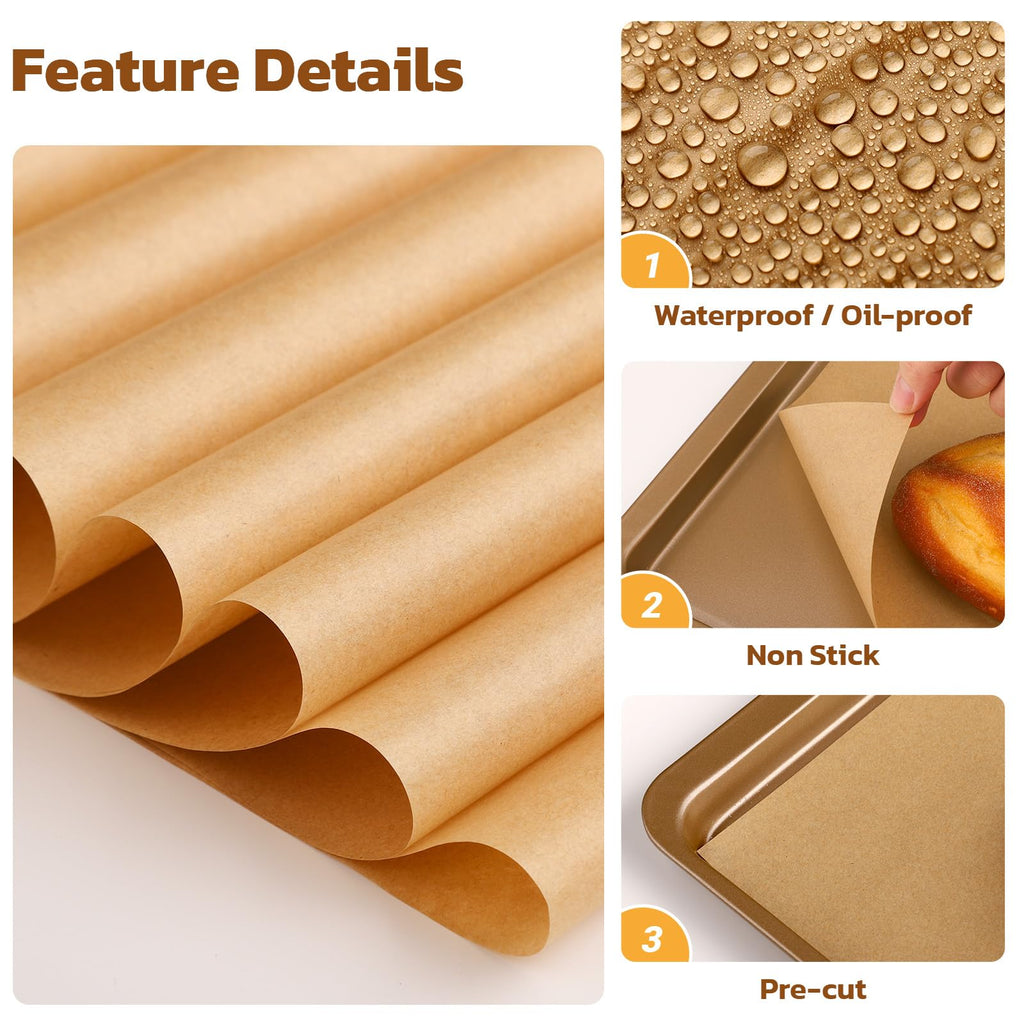 Beasea Parchment Paper Sheets for Baking, 200pcs 8x12 Inch Unbleached Precut Nonstick Heavy Duty Natural Baking Paper Sheets for Air Fryer Cooking, Grilling, Frying and Steaming