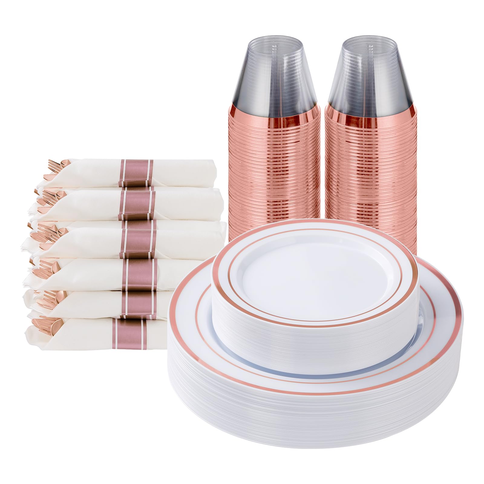 Goodluck 175 Piece Rose Gold Plastic Dinnerware Set for 25 Guests